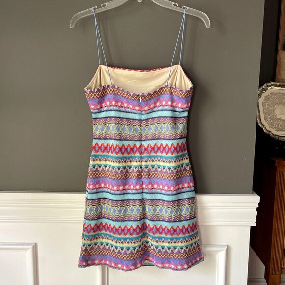 TCEC Boutique Embroidered Stripe Knit Spaghetti Strap Mini Bodycon Dress Large - Picture 6 of 9